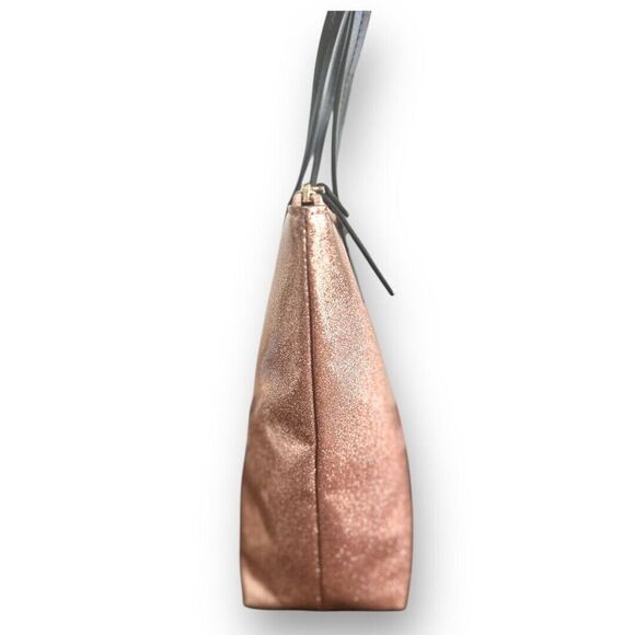 Kate Spade Small Tote Bag Rose Gold Glitter Bow Accent Designer Purse Handbag - Picture 3 of 16
